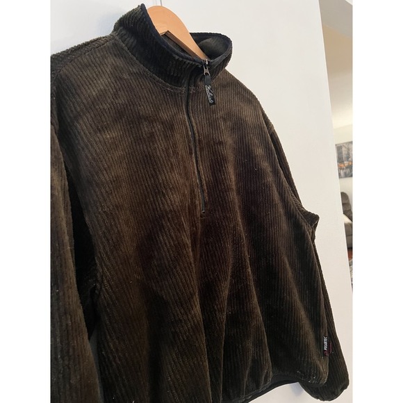 VINTAGE WOOLRICH FLEECE RIBBED CORDUROY GREEN BROWN PULLOVER MENS LARGE - Picture 3 of 8